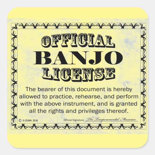Banjo License Square Sticker (Voorkant)