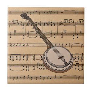 Banjo met muziekachtergrond voor vel tegeltje