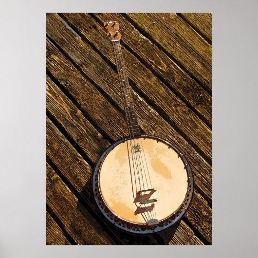 Banjo Music Instrument on Wood Poster (Voorkant)
