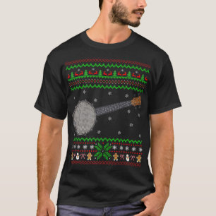 Banjo Music Lover Xmas Lighting Santa Ugly Banjo C T-shirt