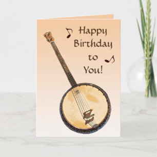 Banjo Musical Instrument Oranje Birthday Kaart
