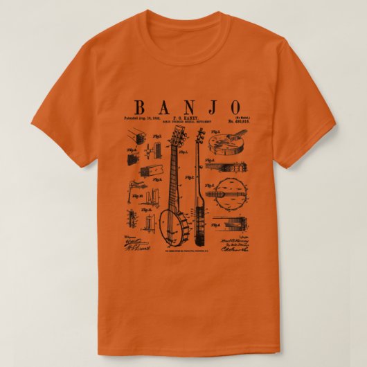 Banjo Musical Instrument  Patent Drawing Pr T-shirt (Design voorkant)