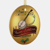 Banjo ~ Musical Scroll ~ Gold Merry Kerst~ Keramisch Ornament (Rechts)