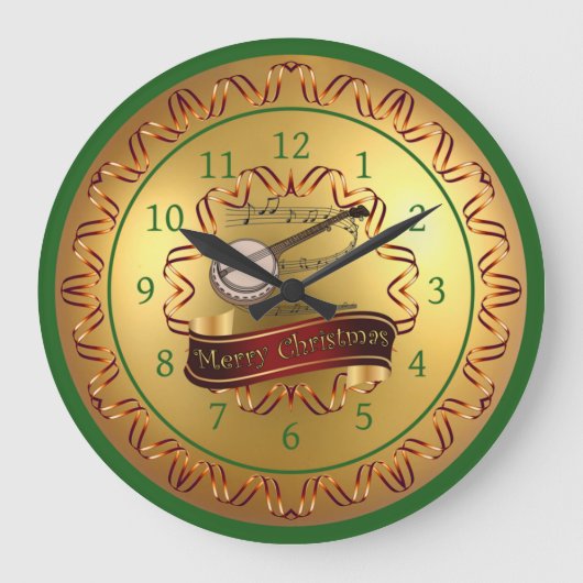 Banjo ~ Musical Scroll ~ "Merry Christmas" Grote Klok (Voorkant)