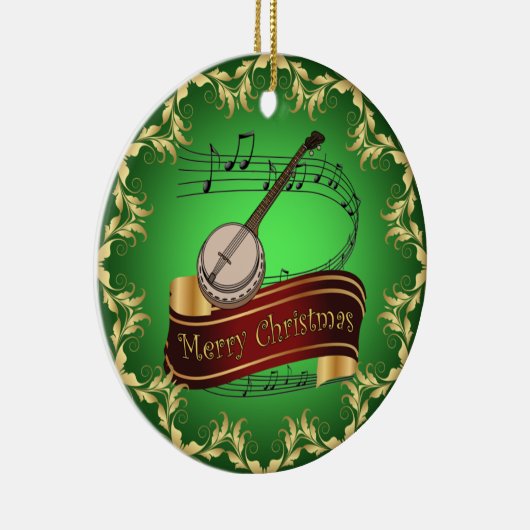 Banjo ~ Musical Scroll ~ Merry Kerst~ * ~ Keramisch Ornament (Rechts)