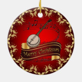 Banjo ~ Musical Scroll ~ Merry Kerst~ * ~ Keramisch Ornament (Achterkant)