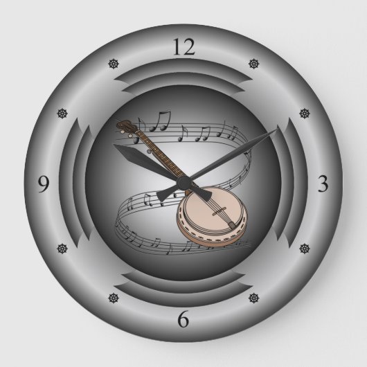 Banjo ~ Musical Scroll ~ Silver Speaker ~ Grote Klok (Voorkant)