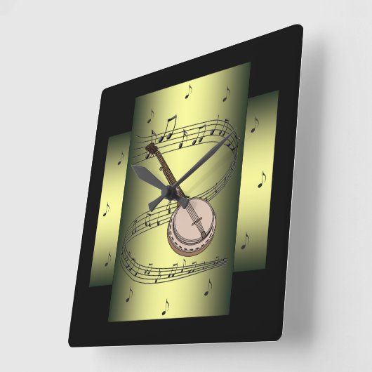 Banjo ~ Musical Swirl ~ Notes ~ * ~ Vierkante Klok (Hoek)