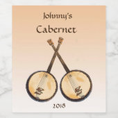 Banjo Muziekinstrumenten Oranje Wijnlabel Wijn Etiket (Enkel label)