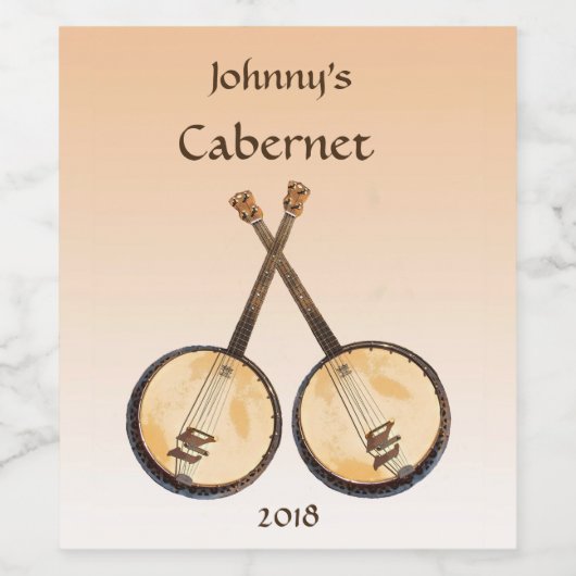 Banjo Muziekinstrumenten Oranje Wijnlabel Wijn Etiket (Enkel label)