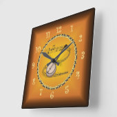 Banjo op Musical Scroll & Russet Sinaasappel ~ Vierkante Klok (Hoek)