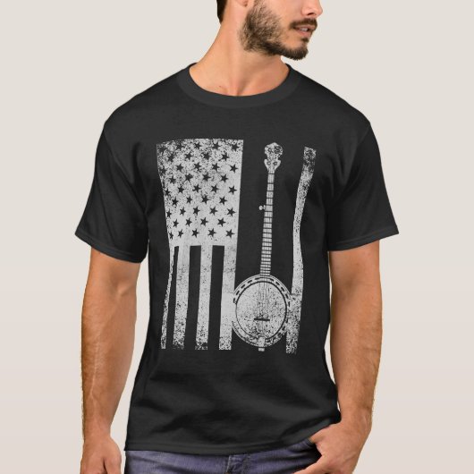 Banjo Patriotic American Flag Banjo Lover T shirt (Voorkant)