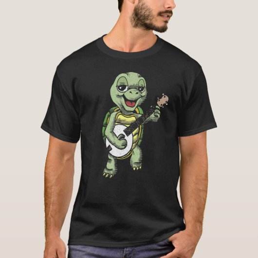 Banjo Picking Turtle Cute Terrapin Music Graphic 1 T-shirt (Voorkant)