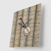 Banjo ~ Rolling Sheet Music Background ~ Musical Vierkante Klok (Hoek)
