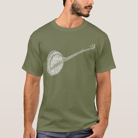 Banjo Shaped Word Art White Text T-shirt (Voorkant)