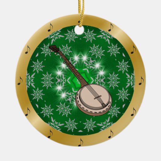 Banjo ~ Silver ~ Green ~ Gold ~ Kerstmis ~ Keramisch Ornament (Voorkant)