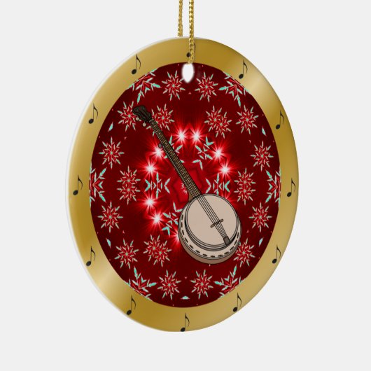 Banjo ~ Silver ~ Red~ Gold ~ Kerst~ Keramisch Ornament (Rechts)