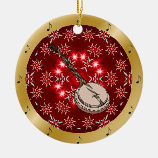 Banjo ~ Silver ~ Red~ Gold ~ Kerst~ Keramisch Ornament (Voorkant)