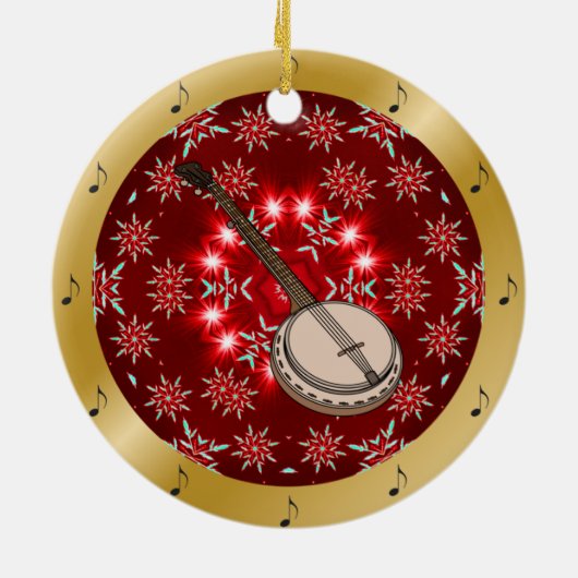 Banjo ~ Silver ~ Red~ Gold ~ Kerst~ Keramisch Ornament (Achterkant)