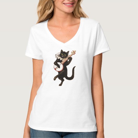 Banjo spelende zwarte kat t-shirt (Voorkant)