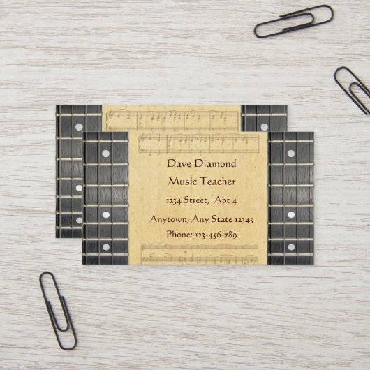 Banjo Strings Fretboard Visitekaartjes (Voorkant / Achterkant in situ)