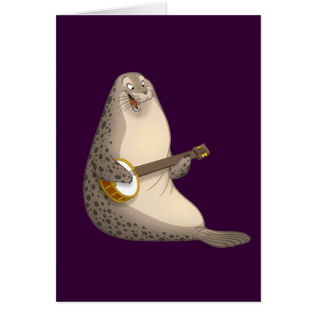 Banjo Strummin' Seal Card (Blank binnenin) (Voorkant)