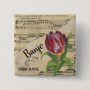 Banjo Tulip Sheet Music Gepersonaliseerd Vierkante Button 5,1 Cm