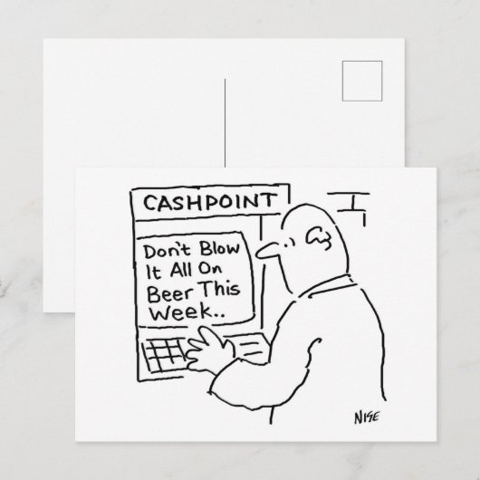 Bank cashpoint machine zegt niet blaas het op bier briefkaart (Voorkant / Achterkant)