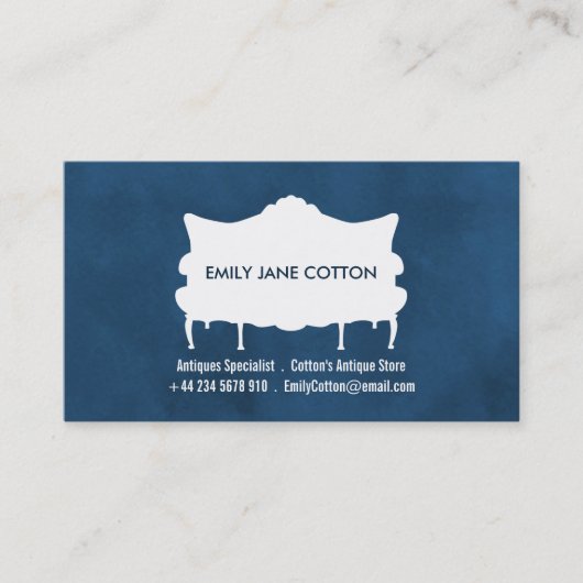  bank, Elegant blauw, Antiek dealer Visitekaartje (Voorkant)