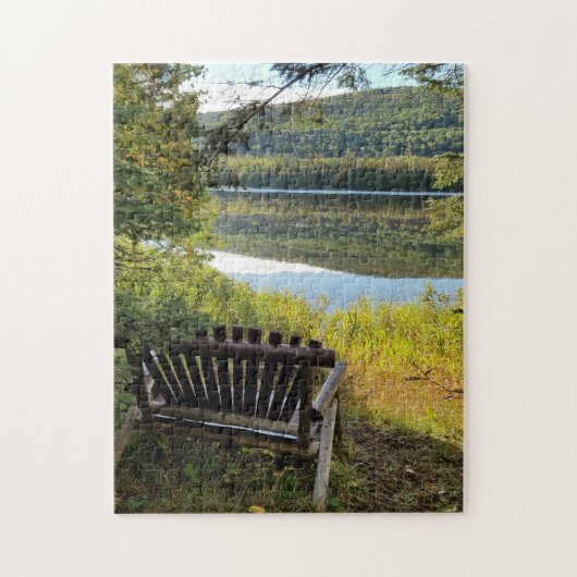 bank met een Uitzicht meer Bailey Bovenop het schi Legpuzzel (Verticaal)