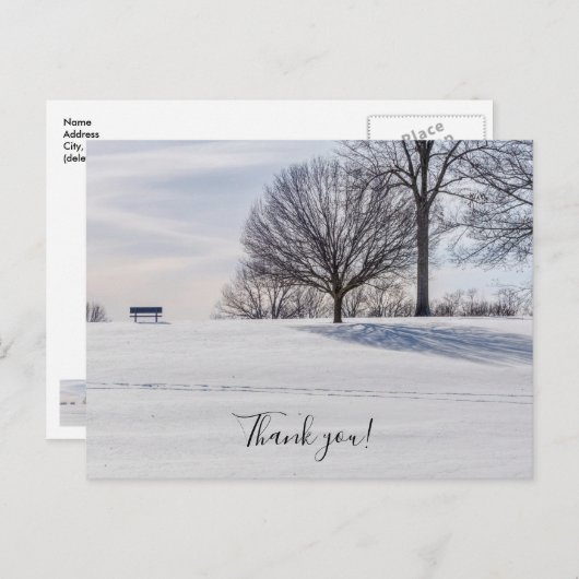 Bank op met Sneeuw Bedekte Heuvel Bedankt Ansichtk Briefkaart (Voorkant / Achterkant)