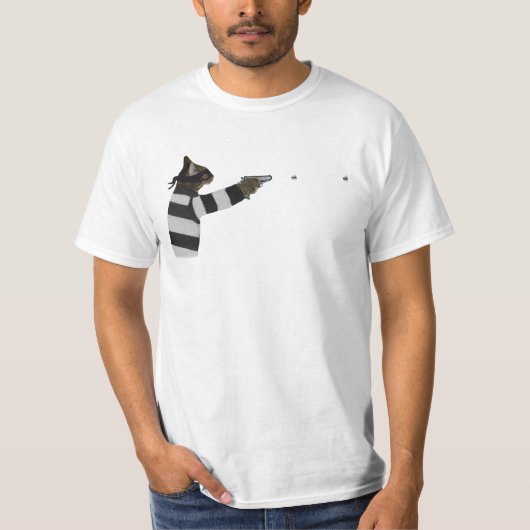 Bank Robber Cat Firing Bee Pistool T-shirt (Voorkant)
