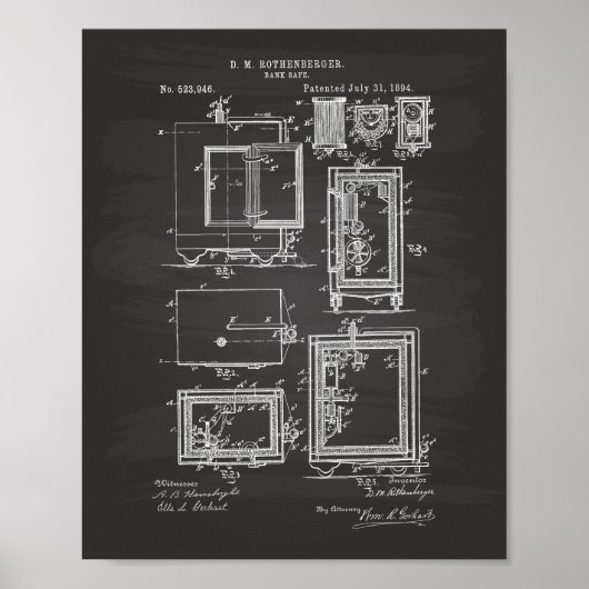 Bank Safe 1894 Patent Art Chalkboard Poster (Voorkant)
