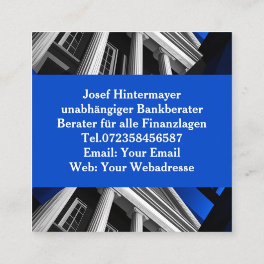 Bankberater, BankangestellterVisitenkarte Vierkante Visitekaartje (Achterkant)