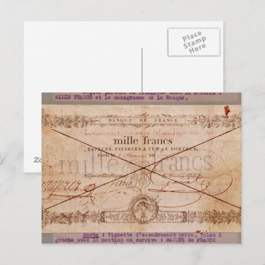 Bankbiljet van 1000 frank van 8 Floreal, An X Briefkaart (Voorkant / Achterkant)