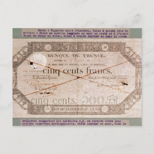 Bankbiljet van 500 frank van de 24e terminal briefkaart (Voorkant)