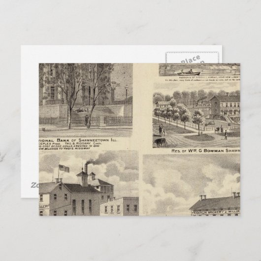 Banken, vestigingen en brouwerijen in Shawneetown Briefkaart (Voorkant / Achterkant)
