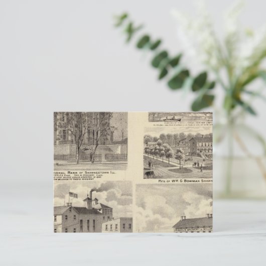 Banken, vestigingen en brouwerijen in Shawneetown Briefkaart (Staand voorkant)