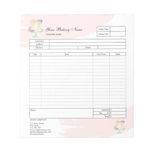 Banket Cupcake Bakkerij Bestelformulier Factuur No Notitieblok (Voorkant)