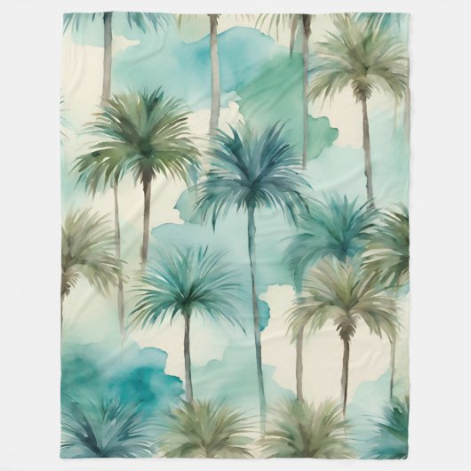 Banket Tropical Beachy Coastal Blue Palm Trees Fleece Deken (Voorkant)