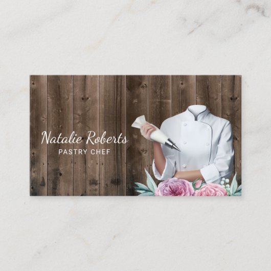 banketbakker  bloemencake bakkerij rustiek hout visitekaartje (Voorkant)