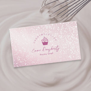 Banketbakker Roze Glitter Minimalistische Cupcake  Visitekaartje