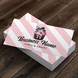 banketbakker Schattigee cupcakes roze strepen bakk Visitekaartje
