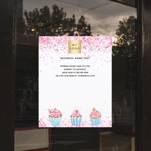 Banketbakkerij logo roze witte cupcakes flyer