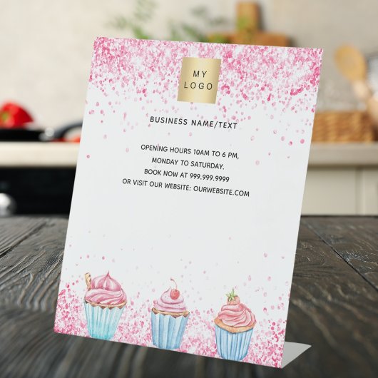 Banketbakkerij roze logo menu prijs reclamebord met voetstuk