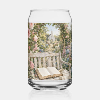 Bankje in bidtuin kapel waterverf blikvorm glas