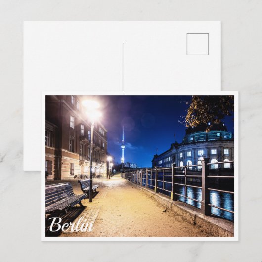 Bankjes bij Spree in Berlijn, Duitsland Briefkaart (Voorkant / Achterkant)