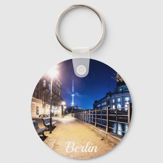 Bankjes bij Spree in Berlijn, Duitsland Sleutelhanger (Voorkant)