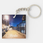 Bankjes bij Spree in Berlijn, Duitsland Sleutelhanger (Achterkant)