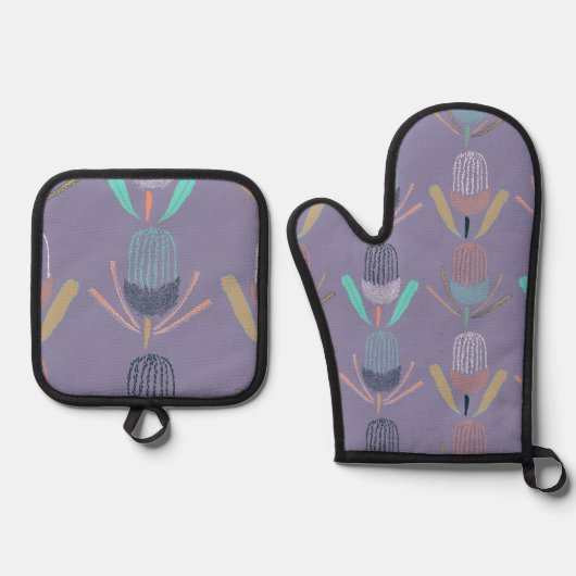 Banksia Lila Ovenwant & Pannenlap Set (Voorkant)